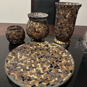 Mosaic Glass Decor Set in Brown and Gold